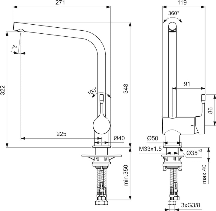 Ideal Standard BC175AA Ceralook Küchenarmatur Niederdruck, Chrom