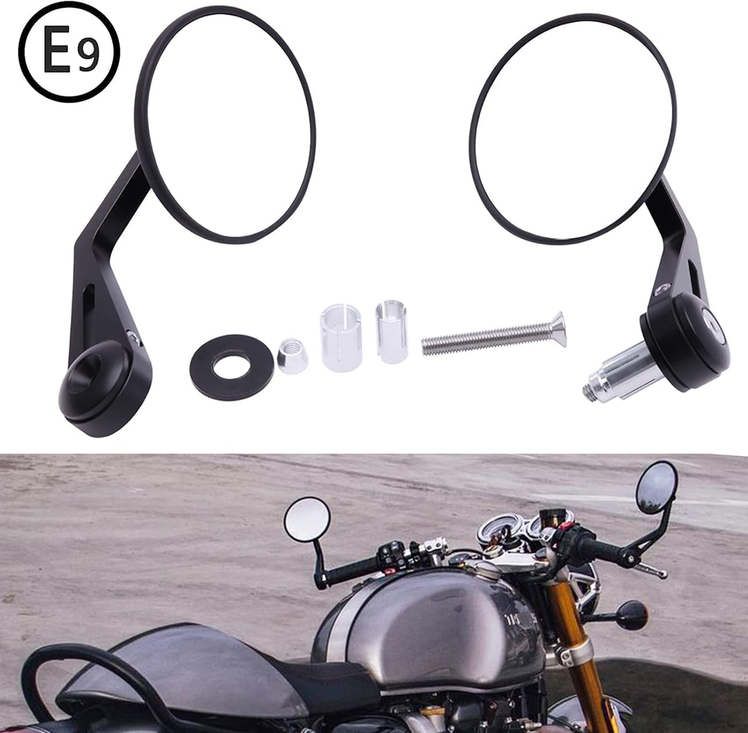 Universal Lenkerendenspiegel Motorrad Rückspiegel Motorrad Spiegel mit E-geprüft, CNC Spiegelstange,