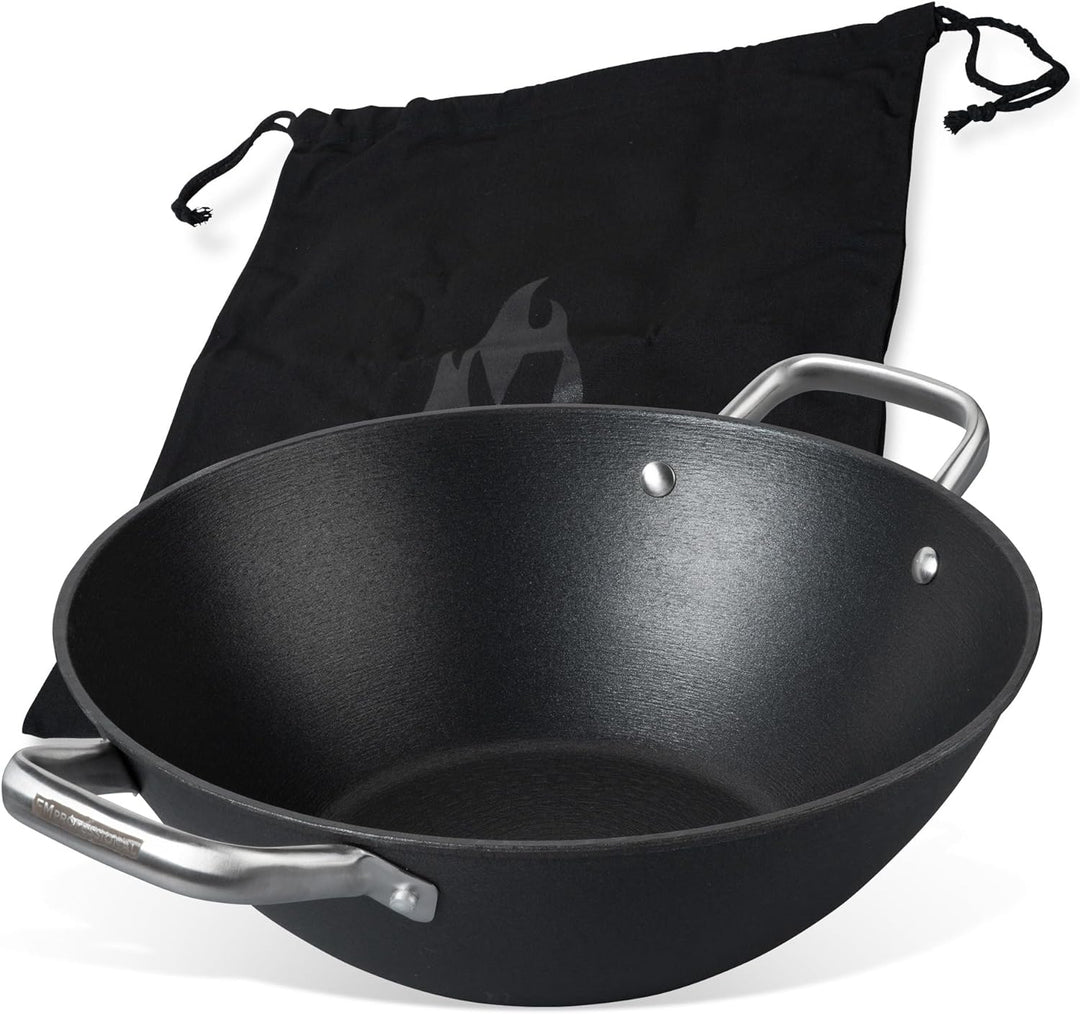 FMProfessional Force Wok aus Gusseisen 32 cm – Wokpfanne mit hochwertiger Antihaftbeschichtung – Gee