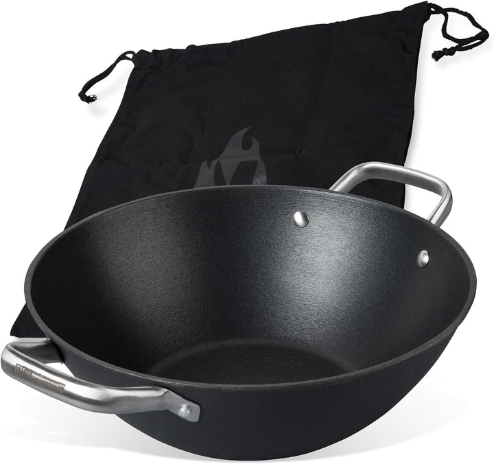 FMProfessional Force Wok aus Gusseisen 32 cm – Wokpfanne mit hochwertiger Antihaftbeschichtung – Gee