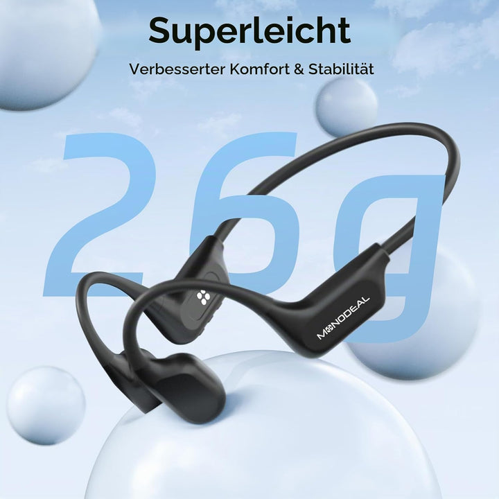 MONODEAL Knochenschall Kopfhörer Schwimmen Bluetooth 6.0 IPX8 Unterwasser 16G MP3 Open-Ear Bone Cond