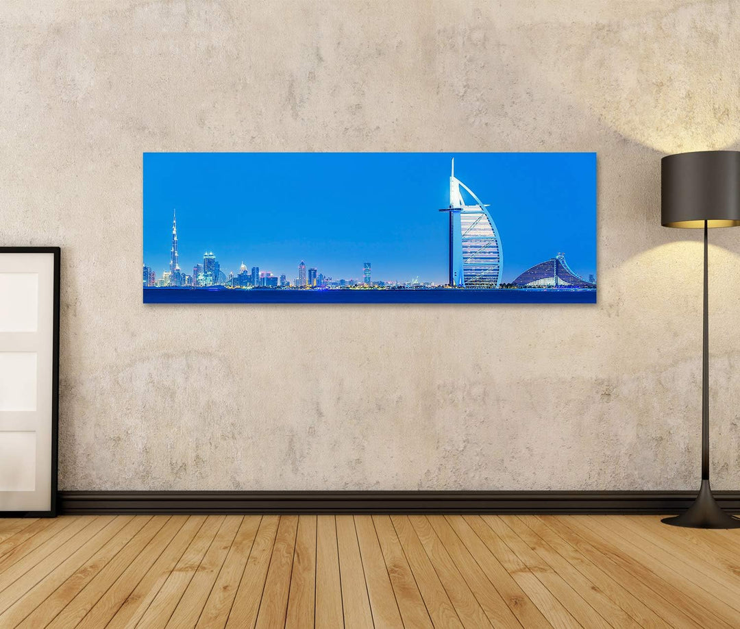 islandburner Bild auf Leinwand Skyline Dubai Bei Nacht Bilder Wandbilder Poster Leinwand 120x40cm -