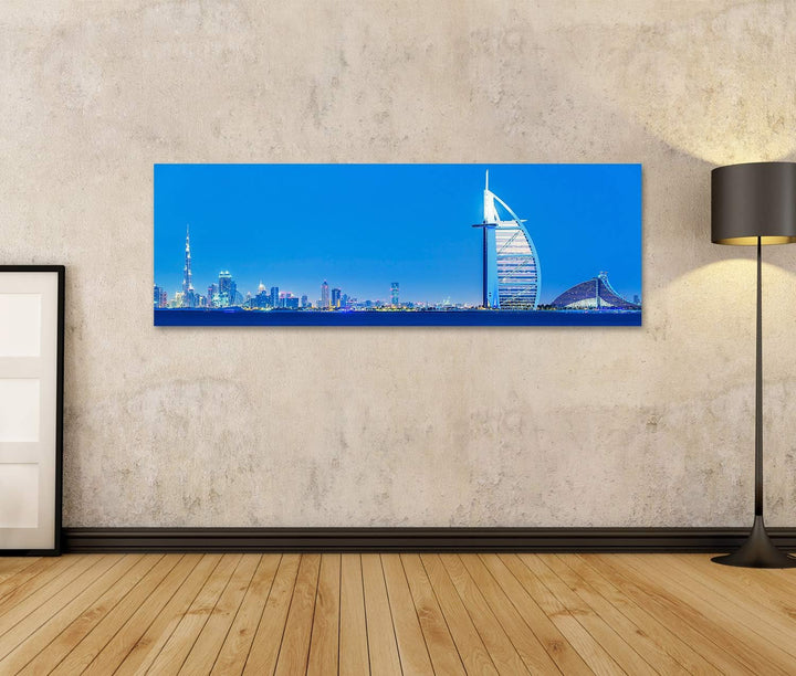 islandburner Bild auf Leinwand Skyline Dubai Bei Nacht Bilder Wandbilder Poster Leinwand 120x40cm -