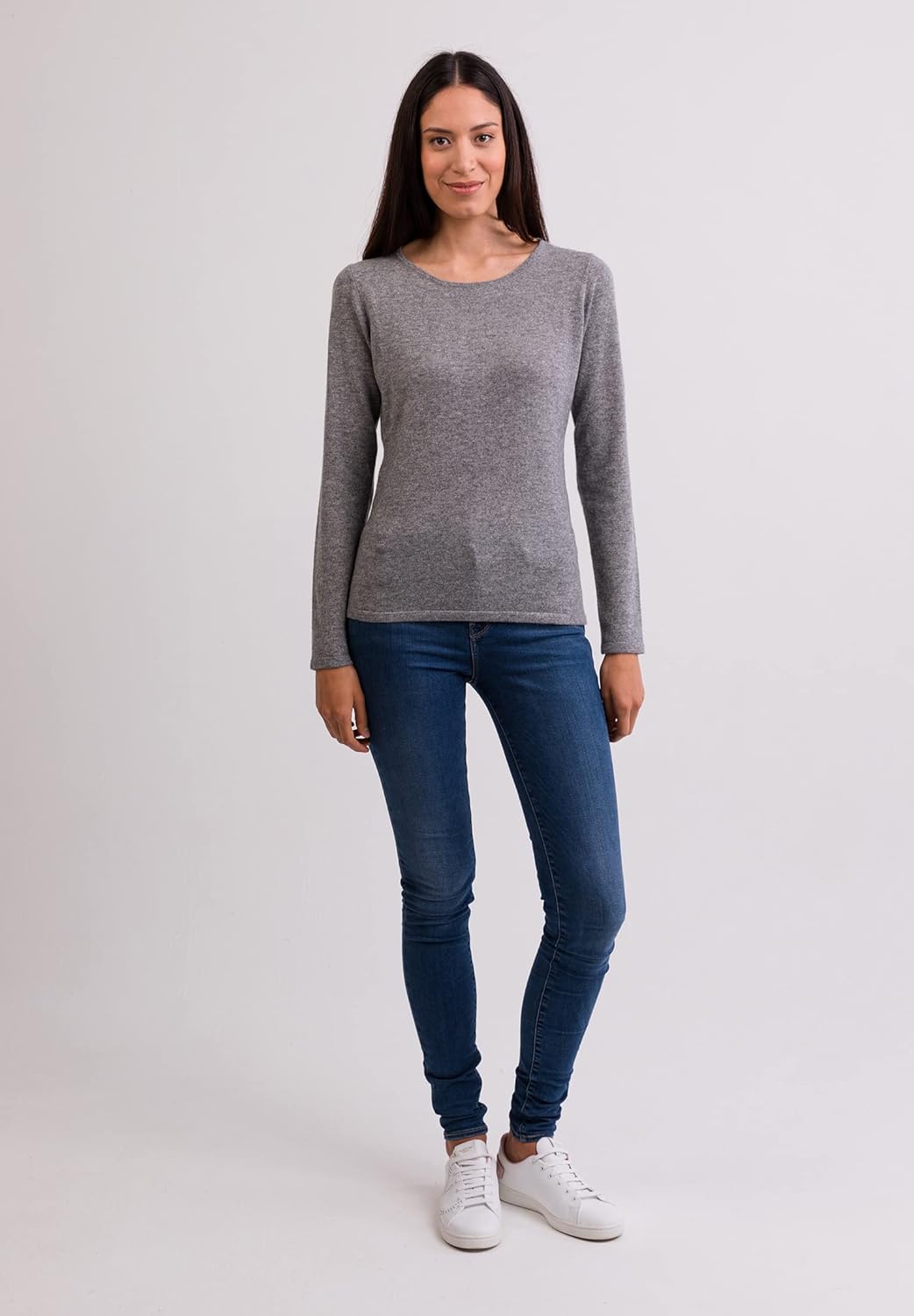 100% Kaschmir Damen Pullover | Sweater Rundhalsausschnitt 2-fädig, Grau
