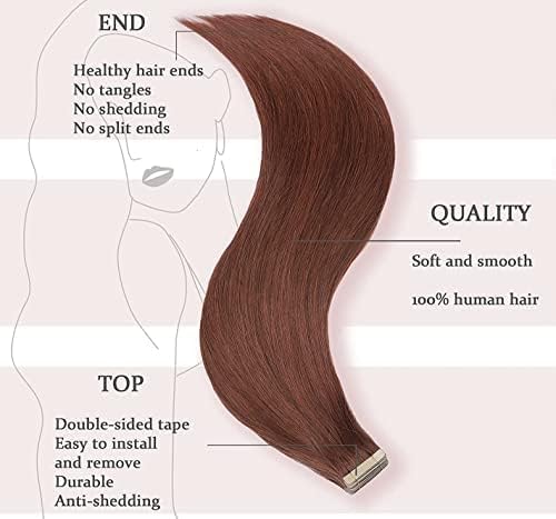 HotLulana Tape Extensions Echthaar Dunkelrotbraun Extensions Echthaar 14zoll/35cm 40g Invisible Remy