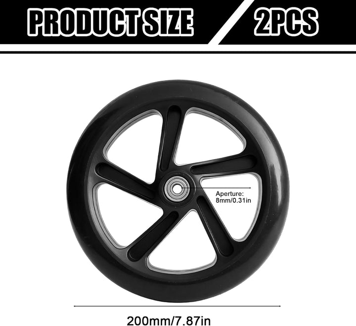 2 Stück 200mm Scooter Rollen, Scooter Ersatzräder mit ABEC 7 Kugellager, Stunt Scooter Rollen, Anti-