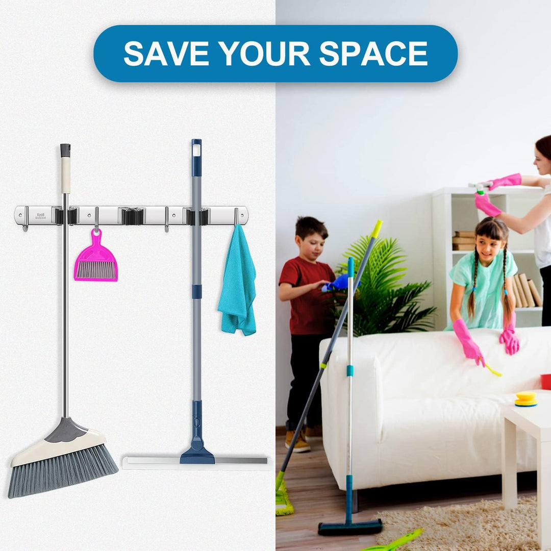 ibell 2 Stück Besenhalterung Wand, Gerätehalter Edelstahl, Besen Mop Halter Wandhalterung, Selbstkle