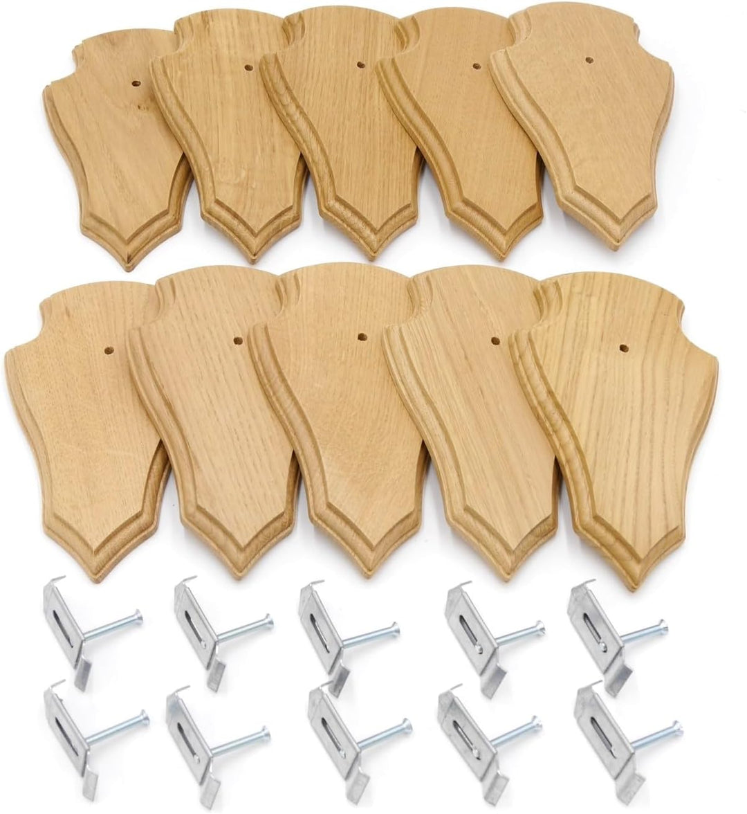 Generisch 10 Stück REH Trophäenschilder Spitze Eiche hell klein AF 19 cm x 11 cm mit 10 Stück Gehörn