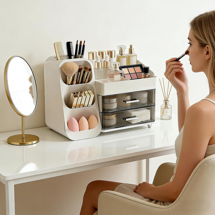 Kosmetik Organizer mit Schubladen,Schminktisch Organizer Grosse für Makeup,Schminke und Skincare Auf