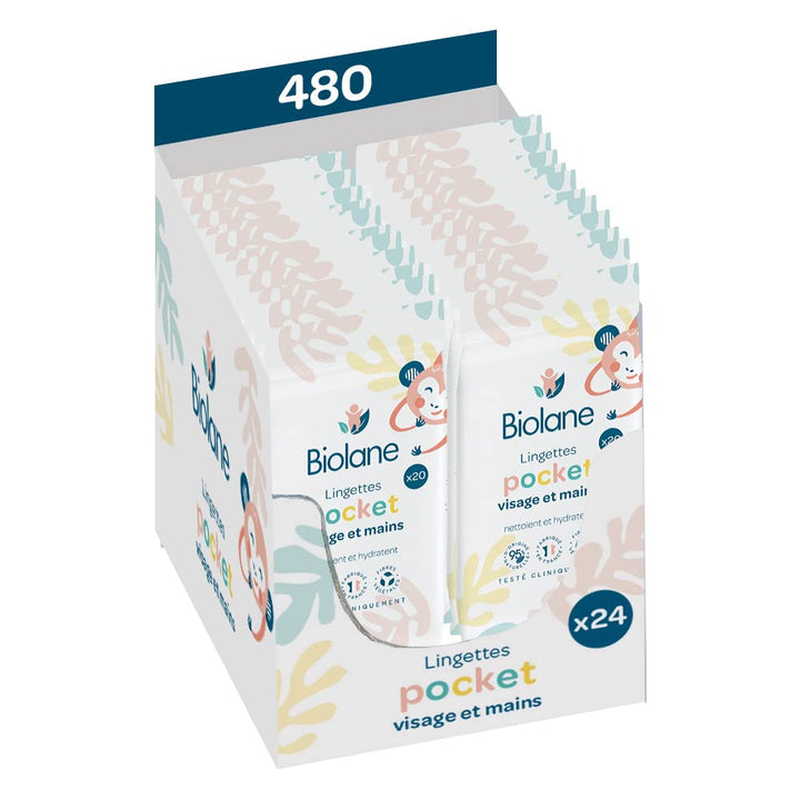 BIOLANE - Pack mit 24 Babytüchern für Gesicht und Hände – 480 Reinigungstücher (24 x 20 cm) – reinig