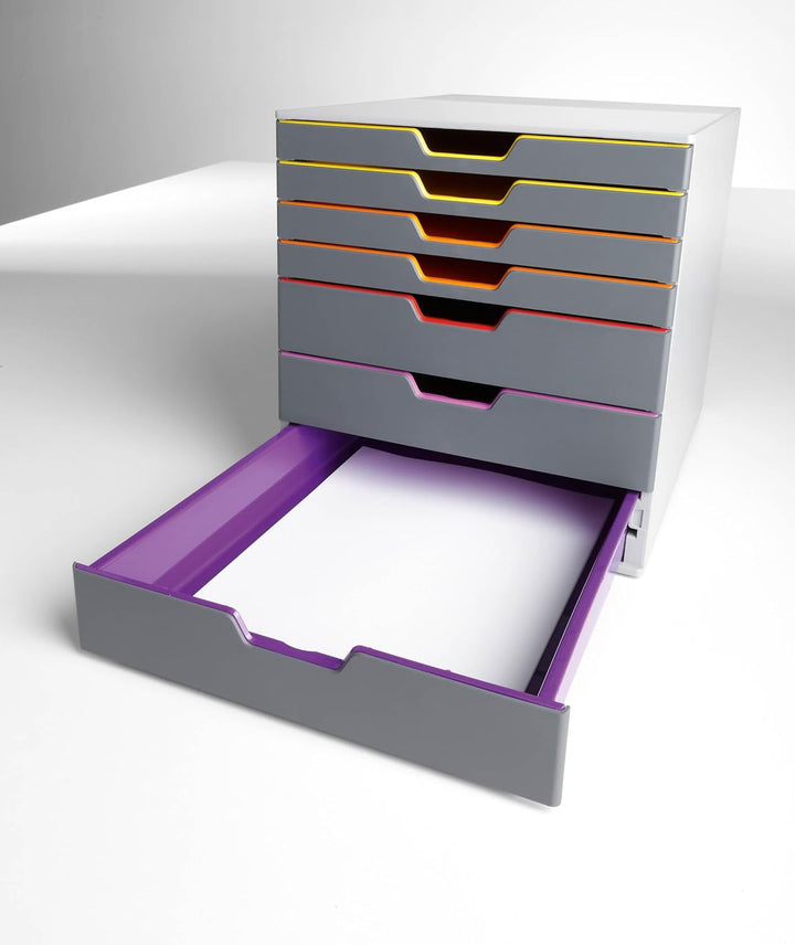 Durable Schubladenbox A4 (Varicolor) 7 Fächer, mit Etiketten zur Beschriftung, mehrfarbig, 760727, 7