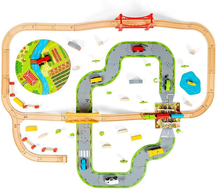 Bigjigs Rail Holzeisenbahn und Strassen Set