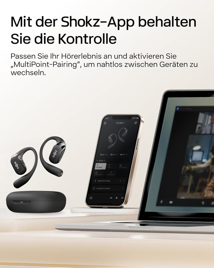SHOKZ OpenFit 2 Open-Ear-Kopfhörer, True-Wireless-Bluetooth-Ohrhörer mit Mikrofon, Ohrbügel-Open-Ear