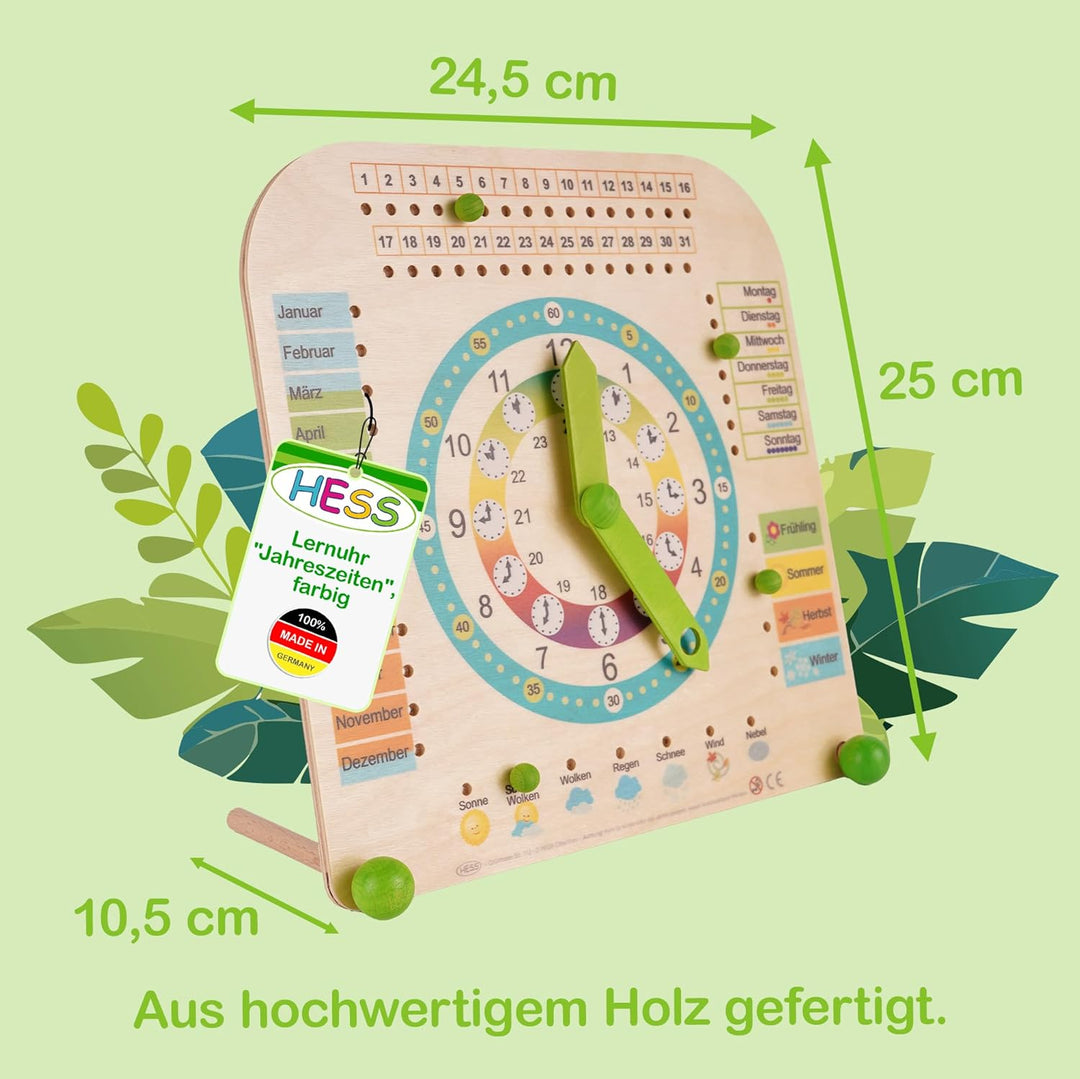 Hess Holzspielzeug 14658 - Stand - Kinderlernuhr aus Holz, ca. 25 x 25 cm
