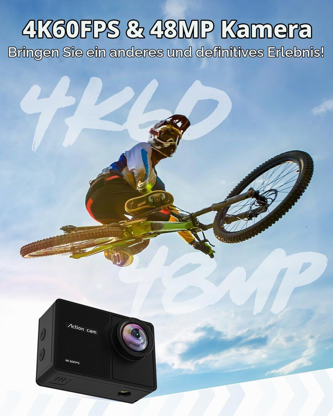 4K 60FPS Action Cam, Unterwasserkamera 48MP HD WiFi Kamera mit EIS 40M Wasserdicht Actionkameras Wei