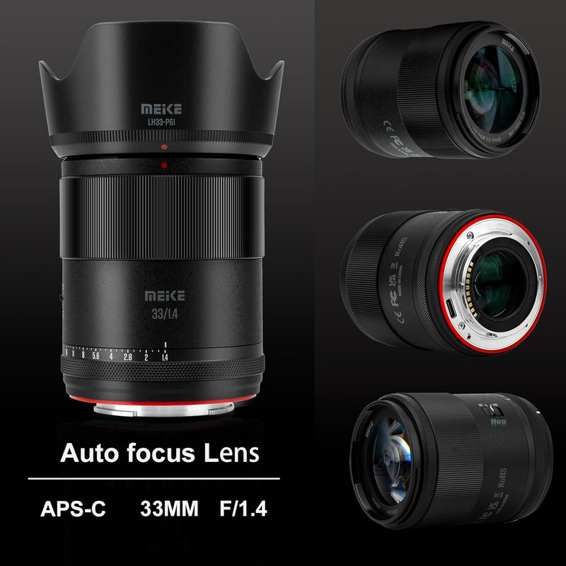 Meike 33mm F1.4 Weitwinkel APS-C AF STM(Schrittmotor) Objektiv Autofokus Festbrennweiten für Sony E