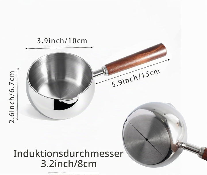 IMEEA Edelstahl Milchkochtopf 500ml mit Holzgriff kleiner Stielkasserolle Induktion geeignet Mini Mi