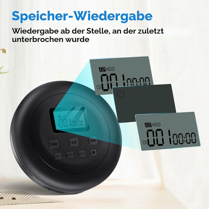 Gueray Tragbarer CD-Player CD Spieler Persönliche CD Player mit Kopfhörer LCD Display Anti-Skip Schu