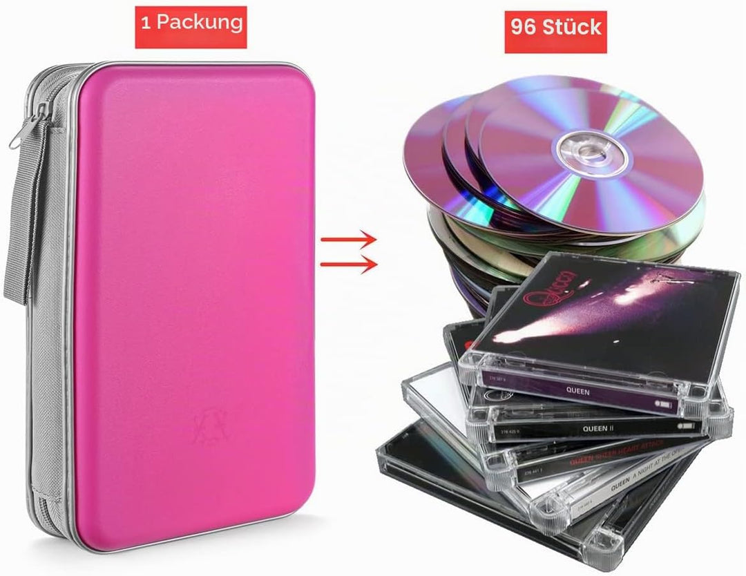DVD-Tasche,96 Kapazität CD-Hülle Halter Lagerung Veranstalter Hartplastik Schutz Disc-Geldbörse für