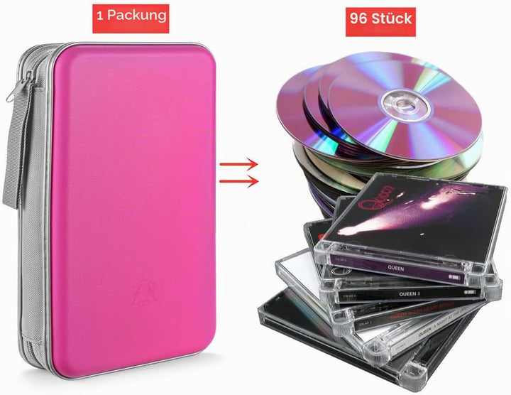 DVD-Tasche,96 Kapazität CD-Hülle Halter Lagerung Veranstalter Hartplastik Schutz Disc-Geldbörse für