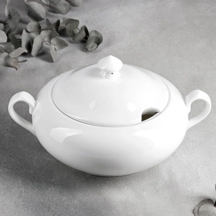 Wilmax - Suppenterrine mit Deckel - 2800ml - Vase aus Porzellan - weiss - Hitzebeständige Terrine -