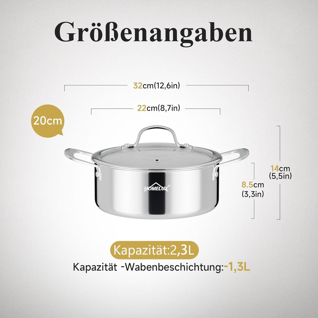 Töpfe Induktion 20cm 2,3L Topf Edelstahl Kochtopf,Töpfe mit Wabenstruktur Beschichtete,Kochtopf Indu
