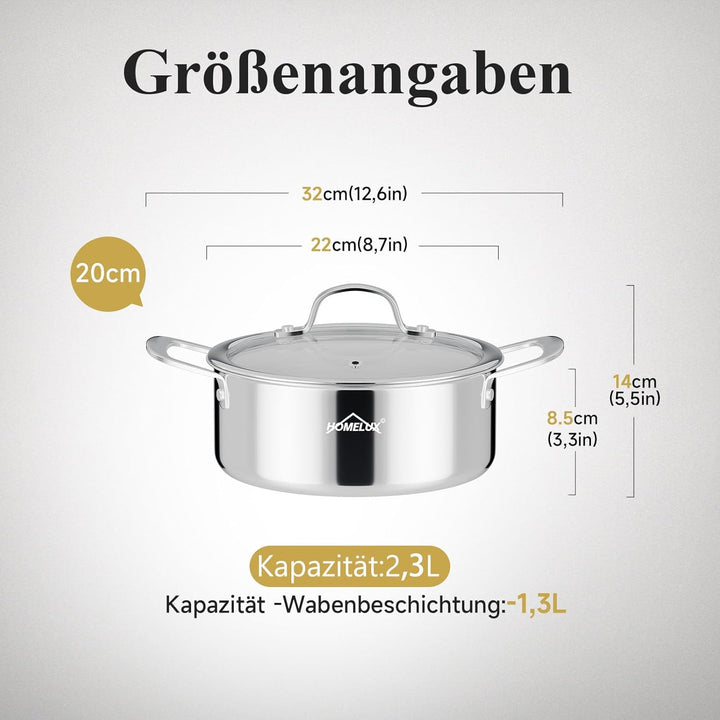 Töpfe Induktion 20cm 2,3L Topf Edelstahl Kochtopf,Töpfe mit Wabenstruktur Beschichtete,Kochtopf Indu