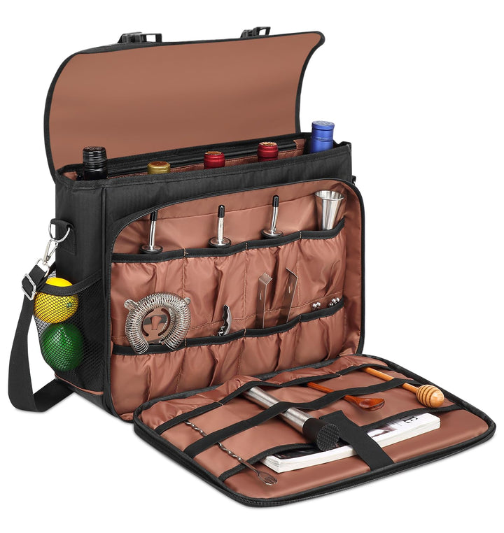 Bartender-Tasche für Cocktail-Shaker-Set, Messenger-Tasche mit gepolsterten Fächern für das Reise-Ba
