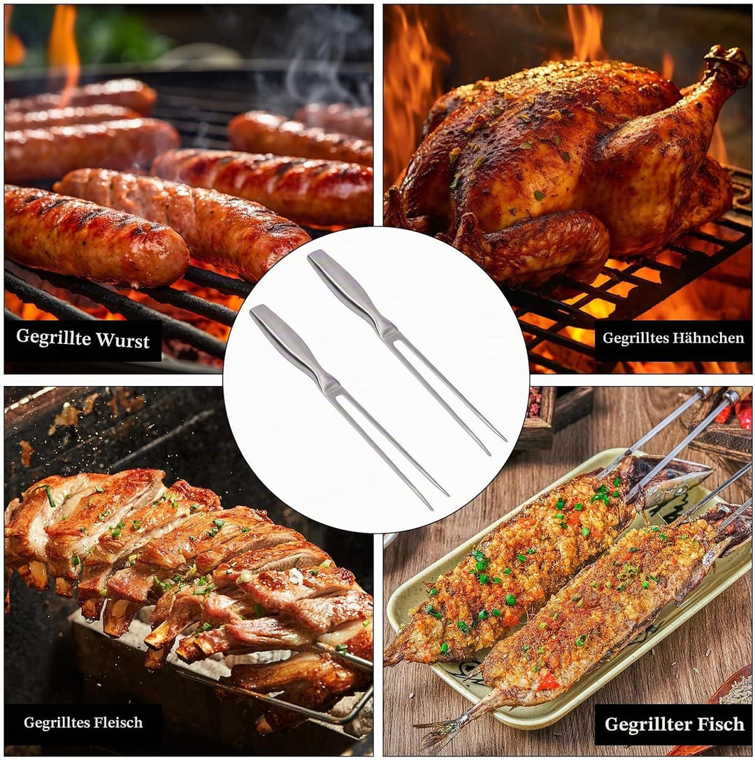 2 Stück Fleischgabel Edelstahl Tranchiergabel mit Ergonomischem Griff Grillgabel Edelstahl Länge 27