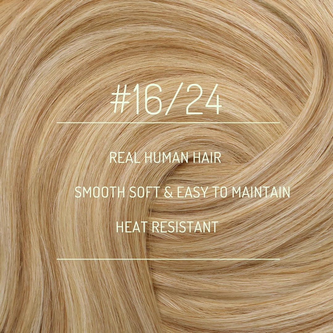 RUNATURE Clip in Extensions Echthaar Blond Highlights 25cm Remy Echte Haare 7 Stück Goldblond Highli