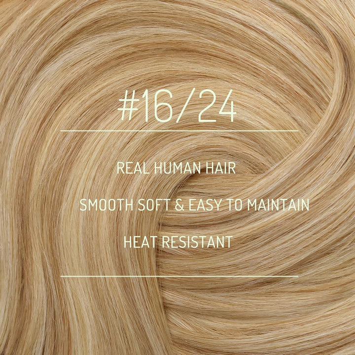 RUNATURE Clip in Extensions Echthaar Blond Highlights 25cm Remy Echte Haare 7 Stück Goldblond Highli
