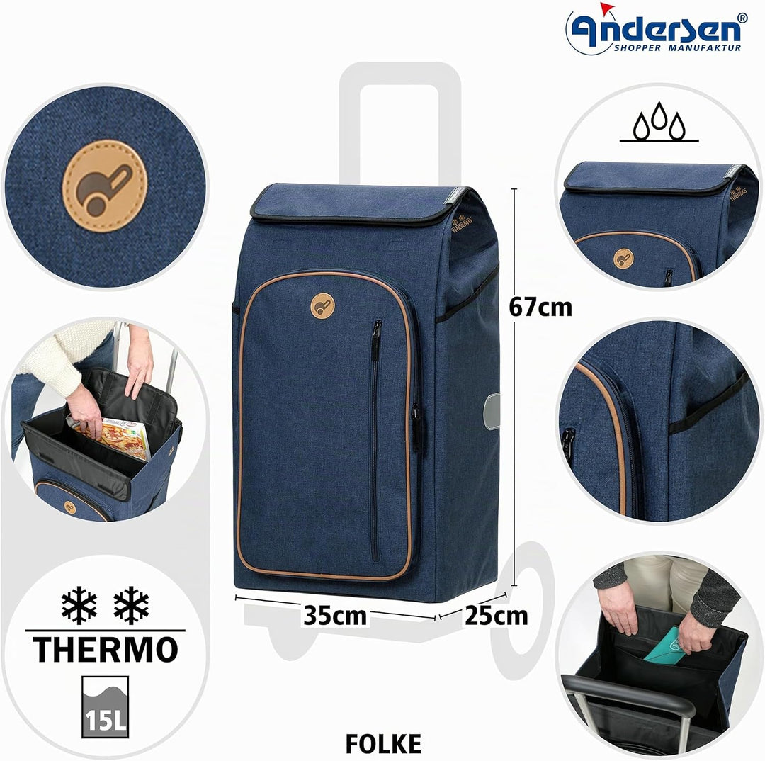 Andersen Einkaufstrolley - klappbar - 61 Liter - mit Kühlfach - Aufhängung für Einkaufswagen - belas