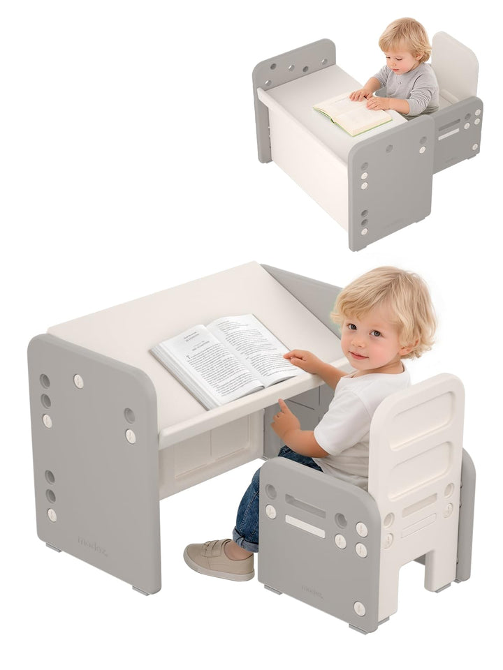Kindertisch mit Stühle, Höhenverstellbarer Kinder Tisch Stuhl Set, Konvertierbarer Desktop，Multifunk