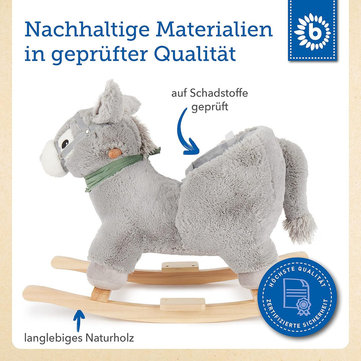 Bieco Plüsch Schaukeltier Esel 73,5x33,5x61cm | Schaukelpferd Baby | Schaukeltier Kinderschaukel Ind