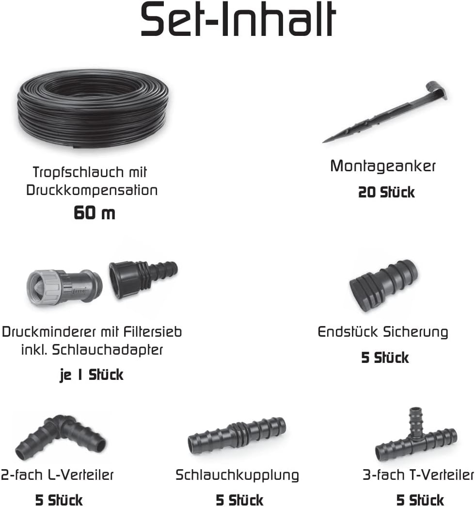 HaGa® Tropfschlauchset mit Druckkompensierung - Perlschlauch effektive Bewässerung - Tropfbewässerun