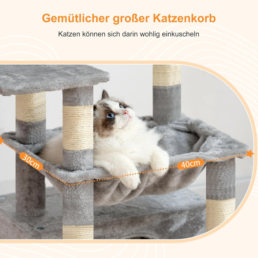 Heybly Kratzbaum, Katzenbaum mit Extra Grossem, Weichem Katzenkorb, Katzenkratzbaum mit Geräumigem K