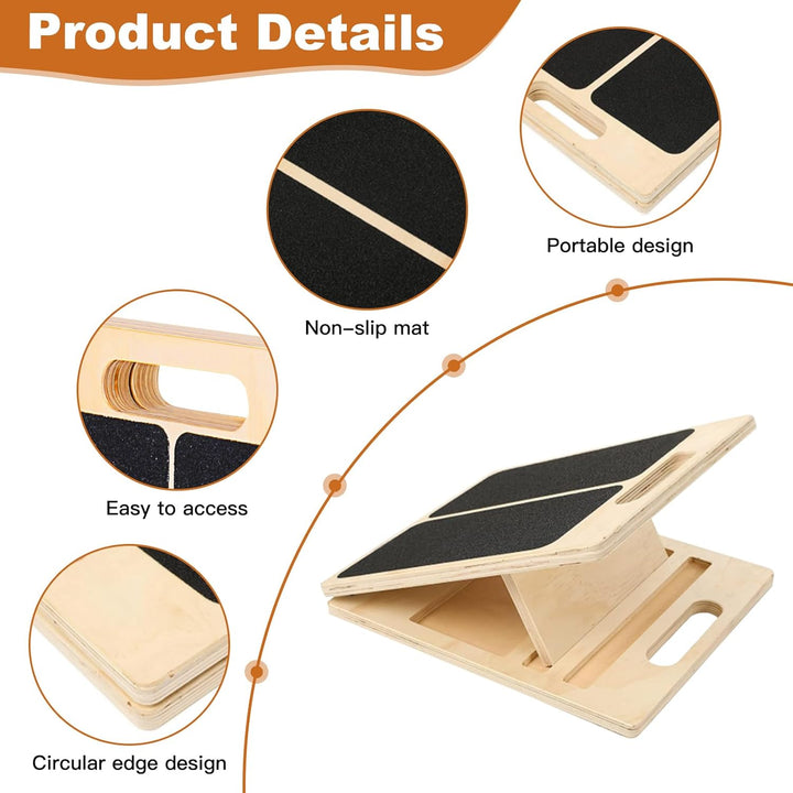 Portable Wooden Slant Board Mit Griff, Balance Board aus Holz, Verstellbares mit 5 Neigungswinkel, B