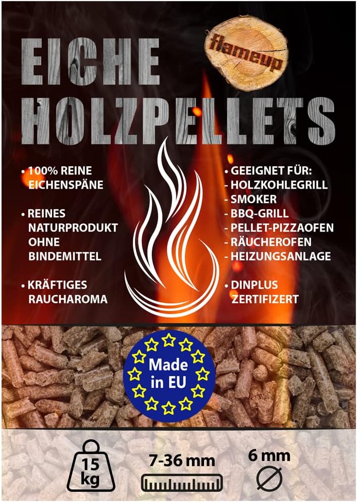 Buche Eiche Pellets 15 kg 30 kg Auswahl Grill Smoker Holz Pizzaofen BBQ Pellet Outdoor Ofen Grillen