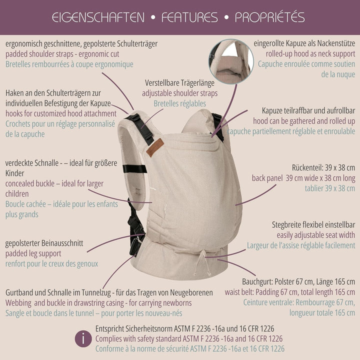 Hoppediz Buckle - Babytrage für Neugeborene ab Geburt - Fullbuckle Tragehilfe mit 2 Schnallenpositio