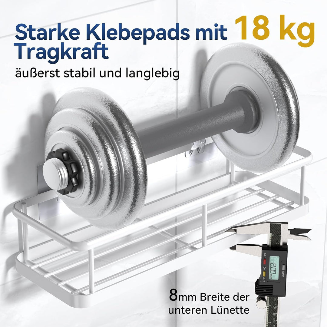 YASONIC Duschablage Ohne Bohren Set, 100% Rostfreie Duschregal (6-Teilig) Weiss Duschablage Set (6-T