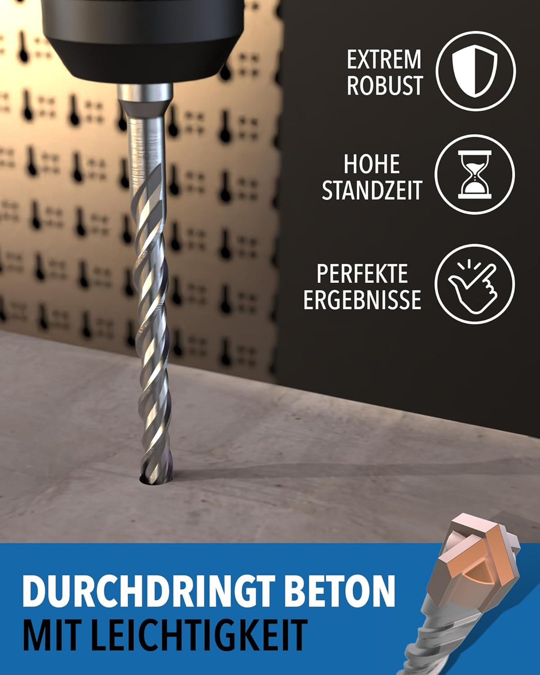 SDS Plus Betonbohrer – 7-teilig inkl. Kassette – Ø 5, 6, 6, 8, 8, 10, 12 mm x 156 mm – Profi Bohrset