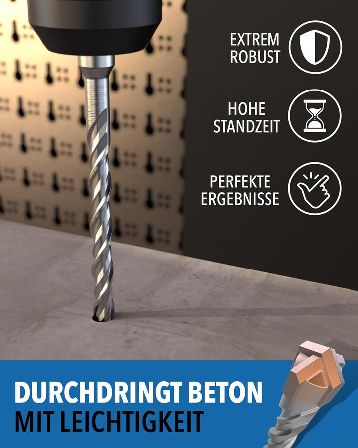 SDS Plus Betonbohrer – 7-teilig inkl. Kassette – Ø 5, 6, 6, 8, 8, 10, 12 mm x 156 mm – Profi Bohrset