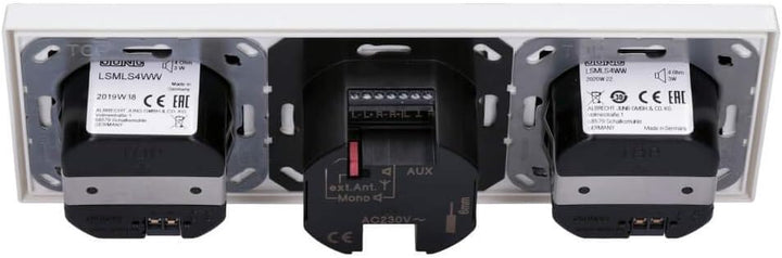 Jung Smart Radio DAB Bluetooth Komplett-Set Serie LS Weiss mit 2 Lautsprechern DABLS2BTWW und 3-Fach