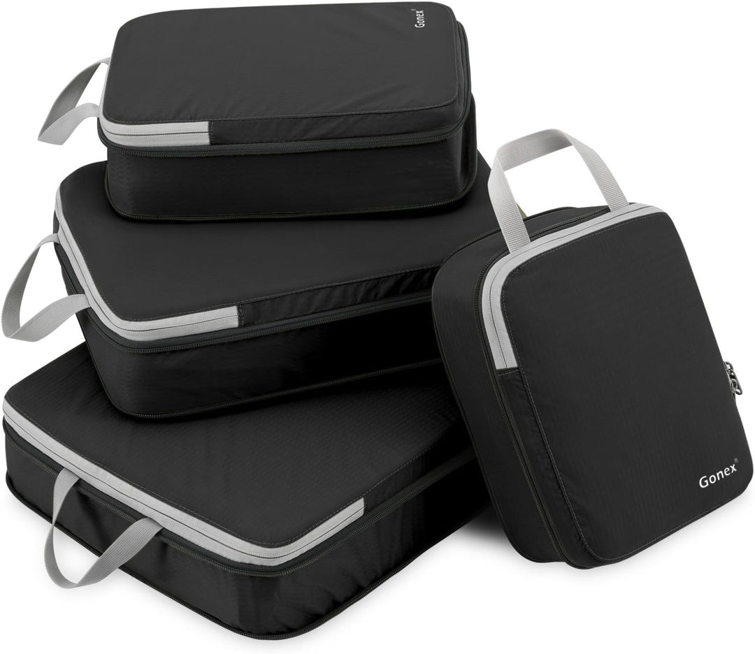 Compression Packing Cubes 3/4er Set, Gonex Kleidertaschen 4-teilig Verpackungswürfel, Kleidertaschen