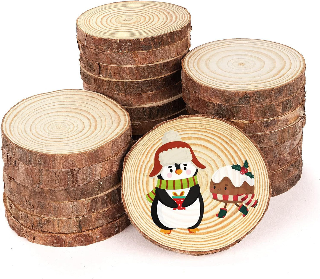 ilauke 50 Stücke Holz Log Scheiben, 6-7 cm Unvollendete Runde Naturholz Baumscheiben ohne Loch Ca.8m