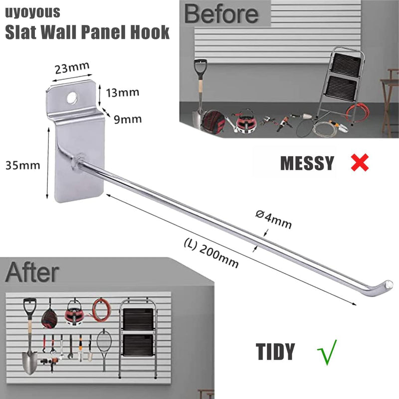 uyoyous Display Haken Lamellenwand Slatwall Hake 20CM, 100 Stück Pegboard Slatwall-haken Werkzeugwan