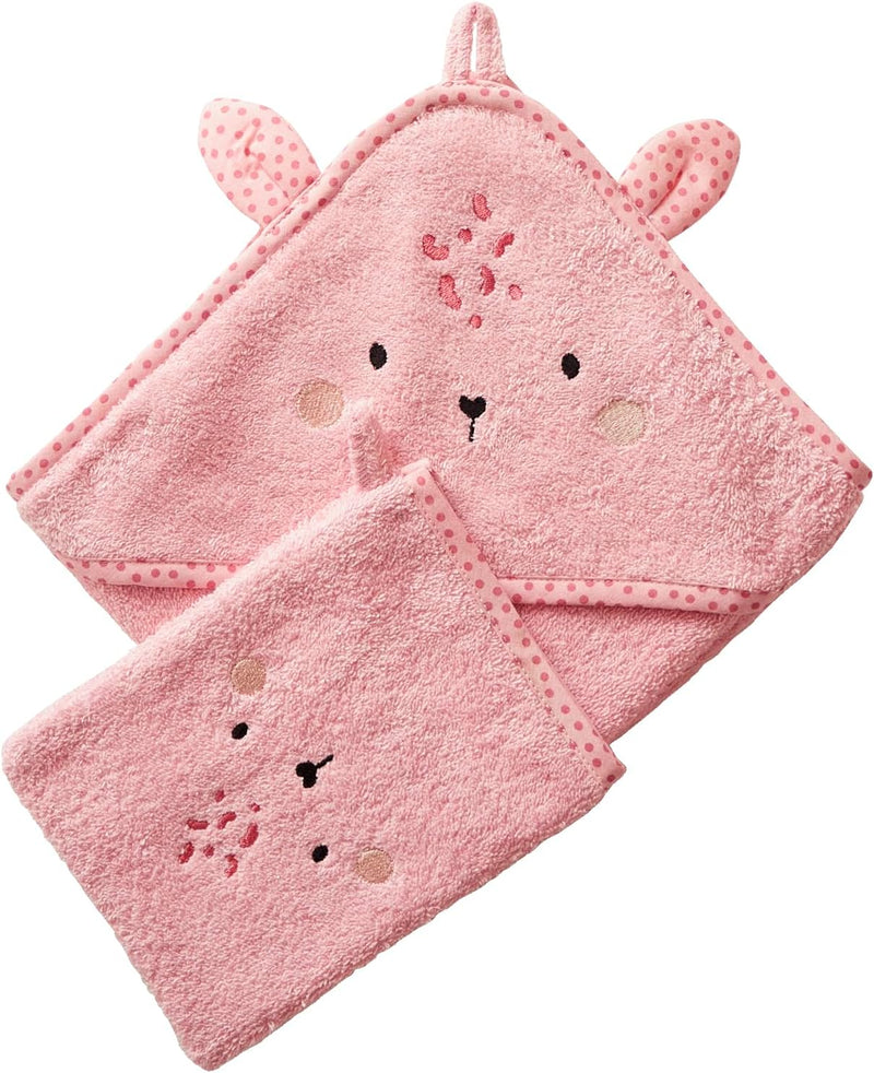 VERTBAUDET Öko-Tex® Baby-Bademantel mit Kapuze, bestickt, Tiermotiv, Rosa, 100X100