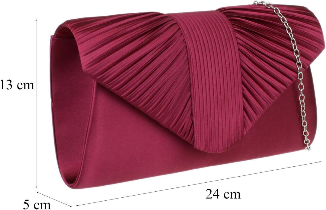 Girly Handbags Damen Clutch aus plissiertem Satin Burgund, Burgund