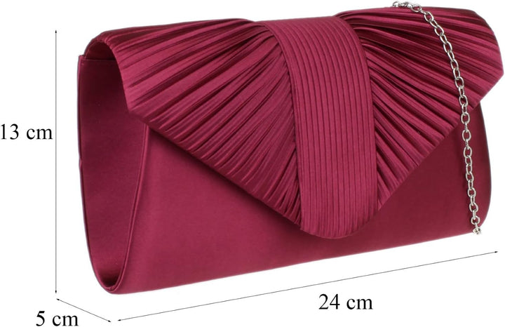Girly Handbags Damen Clutch aus plissiertem Satin Burgund, Burgund