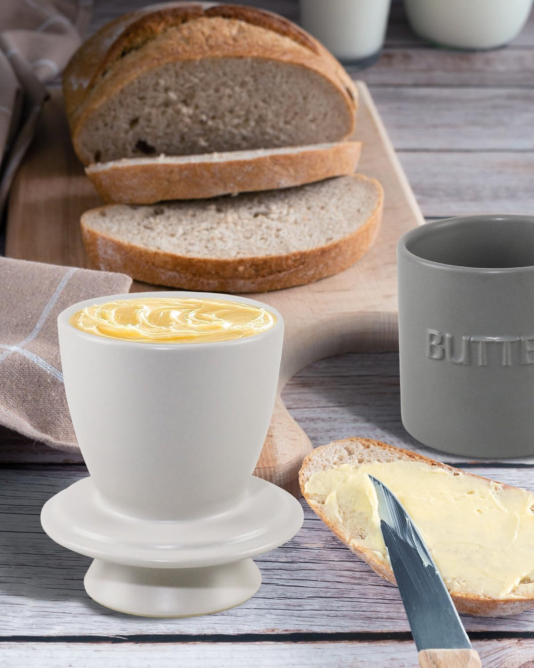 QIAMO Keramik Butterdose, Französische Butterdose mit Deckel, Butterglocke aus Porzellan, Butter Cro